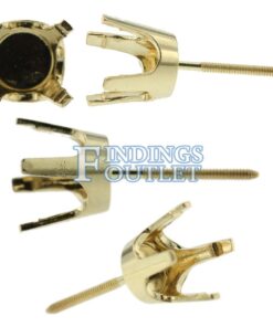 14k Yellow Gold Round Stud Earring Mounting Setting Screw Back Post 4 Prong