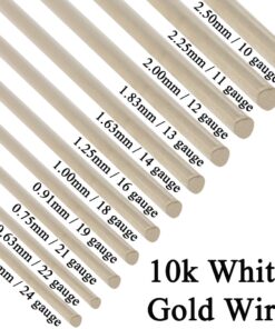 10K Solid White Gold Round Wire Half Hard 1 Inch 10ga - 24 Gauge 0.5mm - 2.5mm