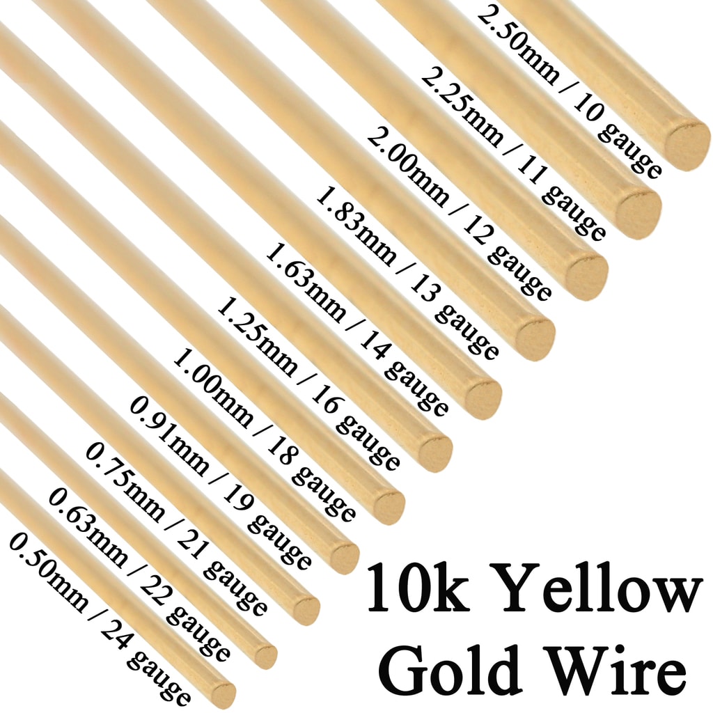 10K Solid Yellow Gold Round Wire Half Hard 1 Inch 10ga - 24 Gauge 0.5mm -  2.5mm - Findings Outlet