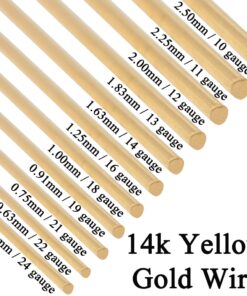 14K Solid Yellow Gold Round Wire Half Hard 1 Inch 10ga - 24 Gauge 0.5mm - 2.5mm