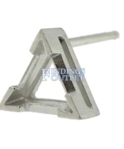 14k White Gold V-End Triangle Stud Earring Mounting Setting Push Back Post Angle