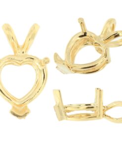 14K Yellow Gold V-End Heart Pendant Setting Rabbit Ear Bail Mounting