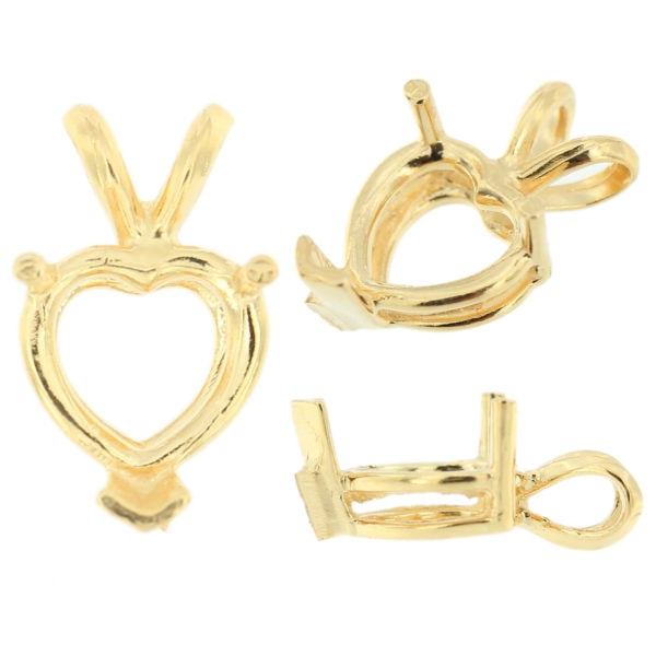 14K Yellow Gold V-End Heart Pendant Setting Rabbit Ear Bail Mounting