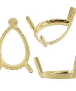 14K Yellow Gold Pear Low Base Head Setting Mounting 3 Prong V-End