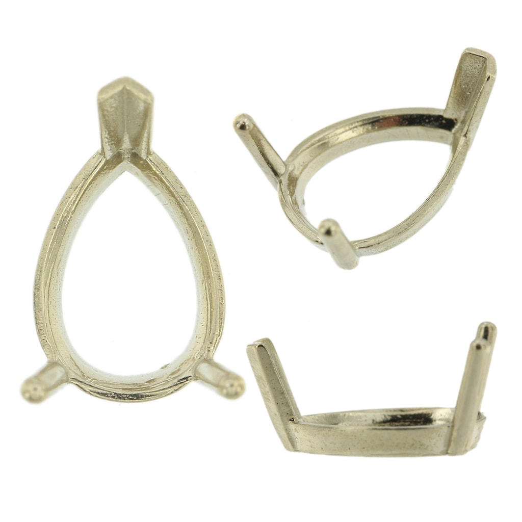 14K White Gold Pear Low Base Head Setting Mounting 3 Prong V-End ...