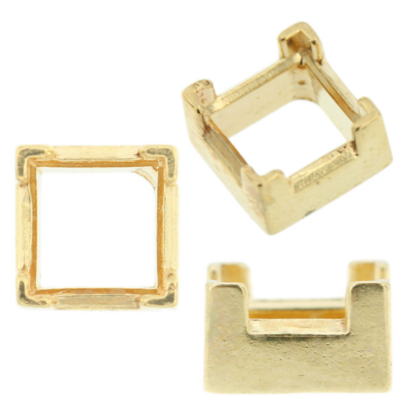 14K Yellow Gold Princess Low Base Head Setting Mounting 4 Prong V-End