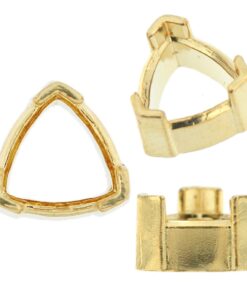 14K Yellow Gold Trillion Low Base Head Setting Mounting 3 Prong V-End