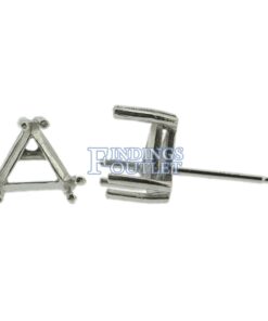 14k White Gold Triangle Stud Earring Mounting Setting Push Back Post 6 Prong Pair