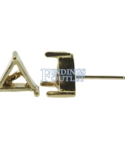 14k Yellow Gold Triangle Stud Earring Mounting Setting Push Back Post 3 Prong Pair