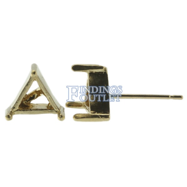 14k Yellow Gold Triangle Stud Earring Mounting Setting Push Back Post 3 Prong Pair