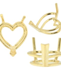 14K Yellow Gold Heart V-End Wire Basket Setting Mounting 3 Prong