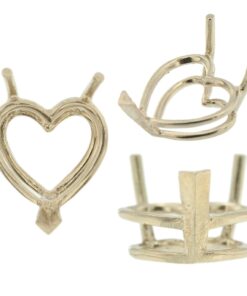 14K White Gold Heart V-End Wire Basket Setting Mounting 3 Prong