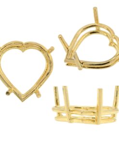 14K Yellow Gold Heart Wire Basket Setting Mounting 4 Prong