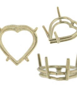 14K White Gold Heart Wire Basket Setting Mounting 4 Prong