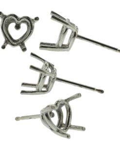 14k White Gold Heart Shape Stud Earring Mounting Setting Push Back Post 4 Prong