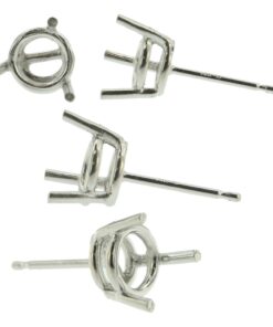 14k White Gold Round Wire Basket Stud Earring Mounting Setting Push Back Post