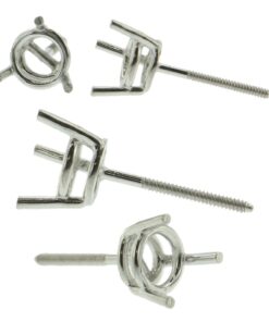 14k White Gold Round Wire Basket Stud Earring Mounting Setting Screw Back Post