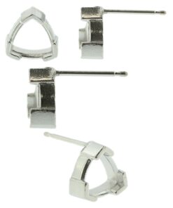 14k White Gold V-End Trillion Stud Earring Mounting Setting Push Back Post