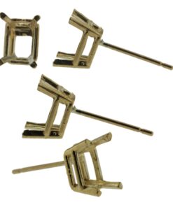 14k Yellow Gold Emerald Cut Stud Earring Mounting Setting Push Back Post 4 Prong