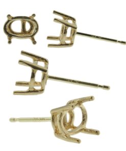 14k Yellow Gold Oval Stud Earring Mounting Setting Push Back Post 4 Prong