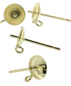 14k Yellow Gold Pearl Cup Stud Earring Mounting Setting Push Back Post With Ring