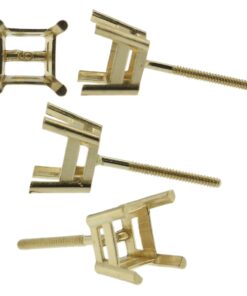 14k Yellow Gold Princess Stud Earring Mounting Setting Screw Back Post 4 Prong