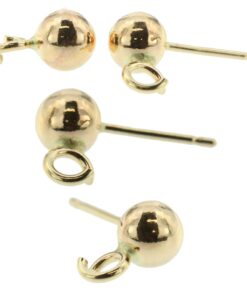 14k Yellow Gold Round Ball W/ Loop Stud Earring Mounting Setting Push Back Post