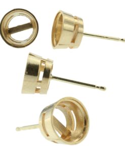 14k Yellow Gold Round Bezel Stud Earring Mounting Setting Push Back Post