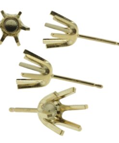 14k Yellow Gold Round Stud Earring Mounting Setting Push Back Post 6 Prong