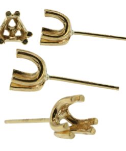 14k Yellow Gold Round Stud Earring Mounting Setting Push Back Post Double Prong