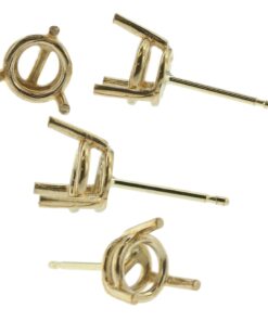 14k Yellow Gold Round Wire Basket Stud Earring Mounting Setting Push Back Post