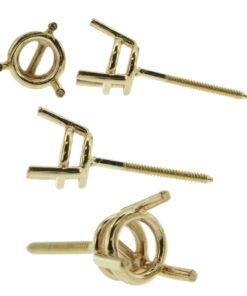 14k Yellow Gold Round Wire Basket Stud Earring Mounting Setting Screw Back Post