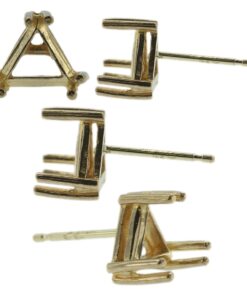 14k Yellow Gold Triangle Stud Earring Mounting Setting Push Back Post 6 Prong