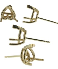 14k Yellow Gold V-End Heart Stud Earring Mounting Setting Push Back Post 3 Prong