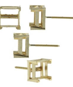 14k Yellow Gold V-End Princess Cut Stud Earring Mounting Setting Screw Back Post