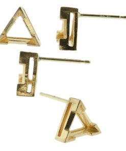 14k Yellow Gold V-End Triangle Stud Earring Mounting Setting Push Back Post