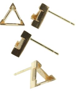 14k Yellow Gold V-End Triangle Stud Earring Mounting Setting Push Back Post