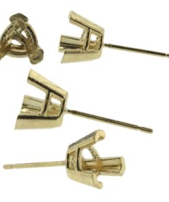 14k Yellow Gold V-End Trillion Stud Earring Mounting Setting Push Back Post