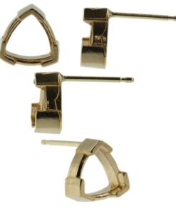 14k Yellow Gold V-End Trillion Stud Earring Mounting Setting Push Back Post