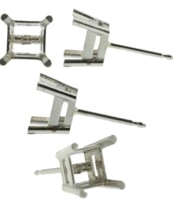 Platinum Princess Stud Earring Mounting Setting Push Back Post 4 Prong