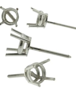 Platinum Round Stud Earring Mounting Setting Heavy Screw Back Post 4 Prong