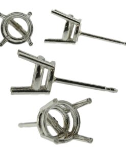 Platinum Round Stud Earring Mounting Setting Push Back Post 4 Prong