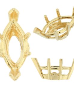 14K Yellow Gold Marquise Wire Basket Setting Mounting 6 Prong V-Ends