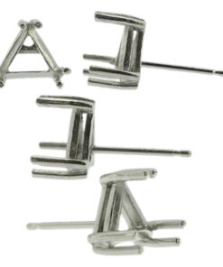 14k White Gold Triangle Stud Earring Mounting Setting Push Back Post 6 Prong