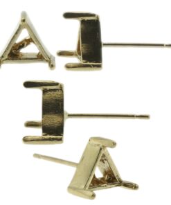 14k Yellow Gold Triangle Stud Earring Mounting Setting Push Back Post 3 Prong