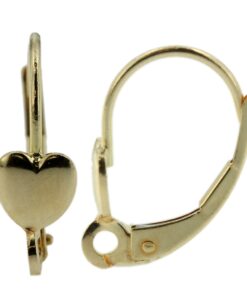 14k Yellow Gold Leverback Earring Mounting Dangling Setting Heart & Loop Style