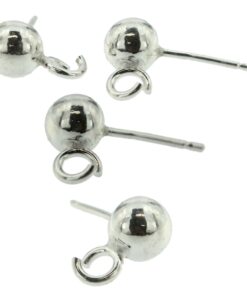 14k White Gold Round Ball With Loop Stud Earring Mounting Setting Push Back Post