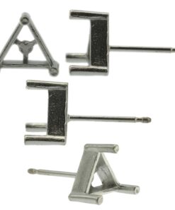 14k White Gold Triangle Stud Earring Mounting Setting Push Back Post 3 Prong