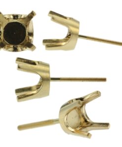 14k Yellow Gold Round Stud Earring Mounting Setting Screw Back Post 4 Prong