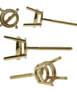 14k Yellow Gold Round Stud Earring Mounting Setting Screw Back Post 4 Prong